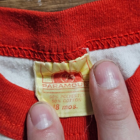Vintage Paramount Bear Graphic Ringer Tee Baby 18 Mos. Cotton Blend 80s Kidcore - Picture 3 of 6